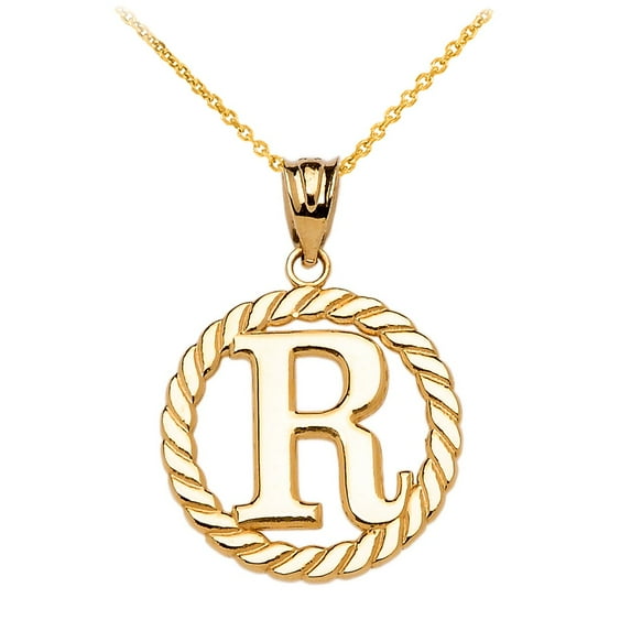 YELLOW GOLD "R" INITIAL IN ROPE CIRCLE PENDANT NECKLACE : 14K Pendant with 22" chain