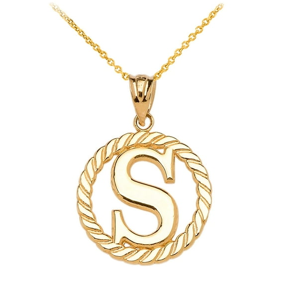 YELLOW GOLD "S" INITIAL IN ROPE CIRCLE PENDANT NECKLACE : 10K Pendant with 22" chain