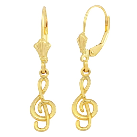 YELLOW GOLD TREBLE CLEF MUSICAL SYMBOL EARRING SET : 10K