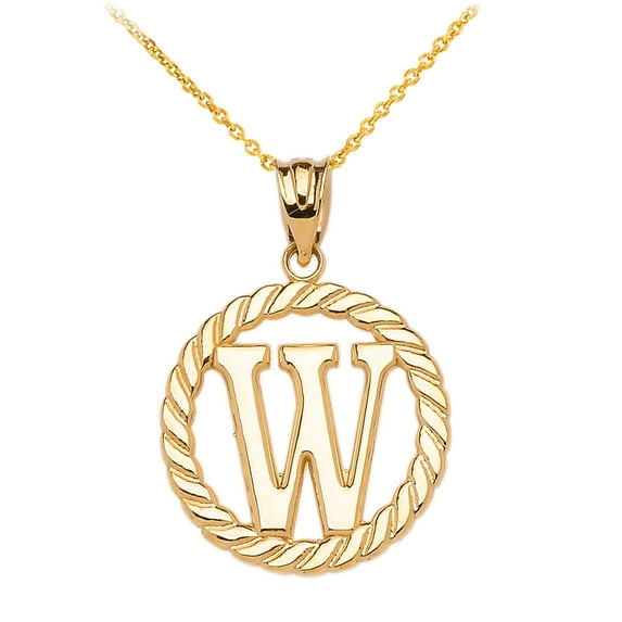 YELLOW GOLD "W" INITIAL IN ROPE CIRCLE PENDANT NECKLACE : 10K Pendant with 22" chain
