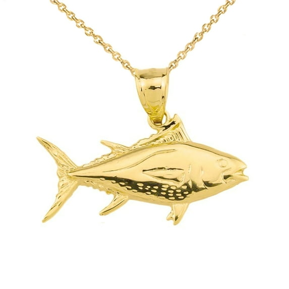 YELLOW GOLD YELLOWFIN TUNA FISH PENDANT : 10K Pendant only