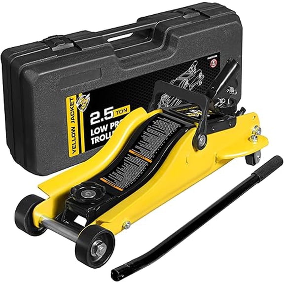 YELLOW JACKET 2.5 Ton Trolley Jack with Carrying Case Hydraulic Low Profile Floor Jack for Cars Lift with Single Piston Lift Pump, 5500 lb Capacity