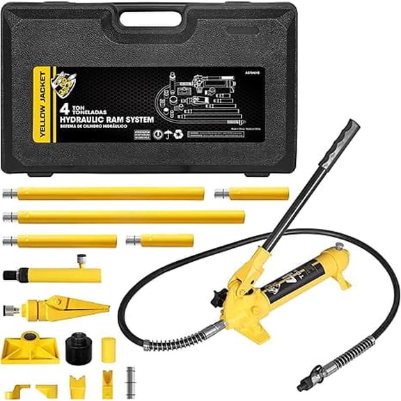YELLOW JACKET 4 ton Hydraulic Ram Jack Pusher Puller Auto Body Frame Repair Tool Porta Power Kit with Blow Mold Carrying Storage Case for Car Repair,Truck,Farm