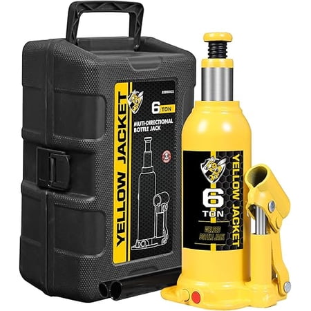 YELLOW JACKET Bottle Jack 6 Ton Muti-Directional Welded Car Jack with Carrying Case and Pump Handle, Fit Use for Automotive Sedans, Yellow