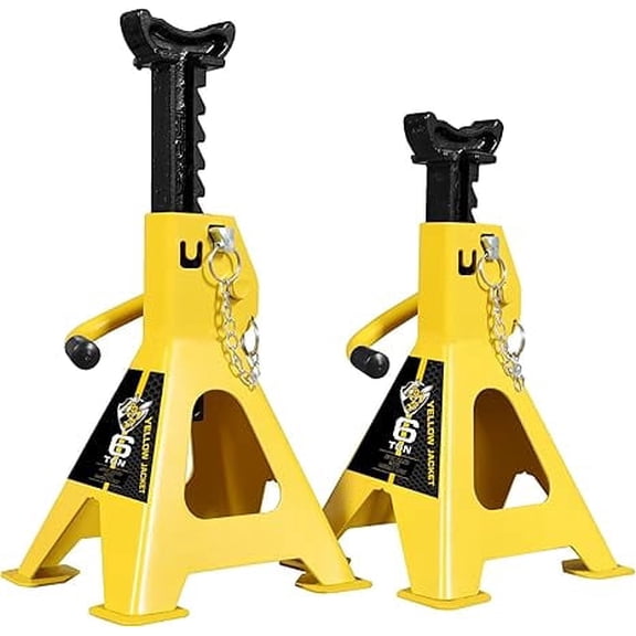 YELLOW JACKET Jack Stands 6 Ton with Double Locking and Large Foot Base for Lifting SUVS, Heavy Duty Steel, 13000 lb Capacity, 1 Pair, Yellow