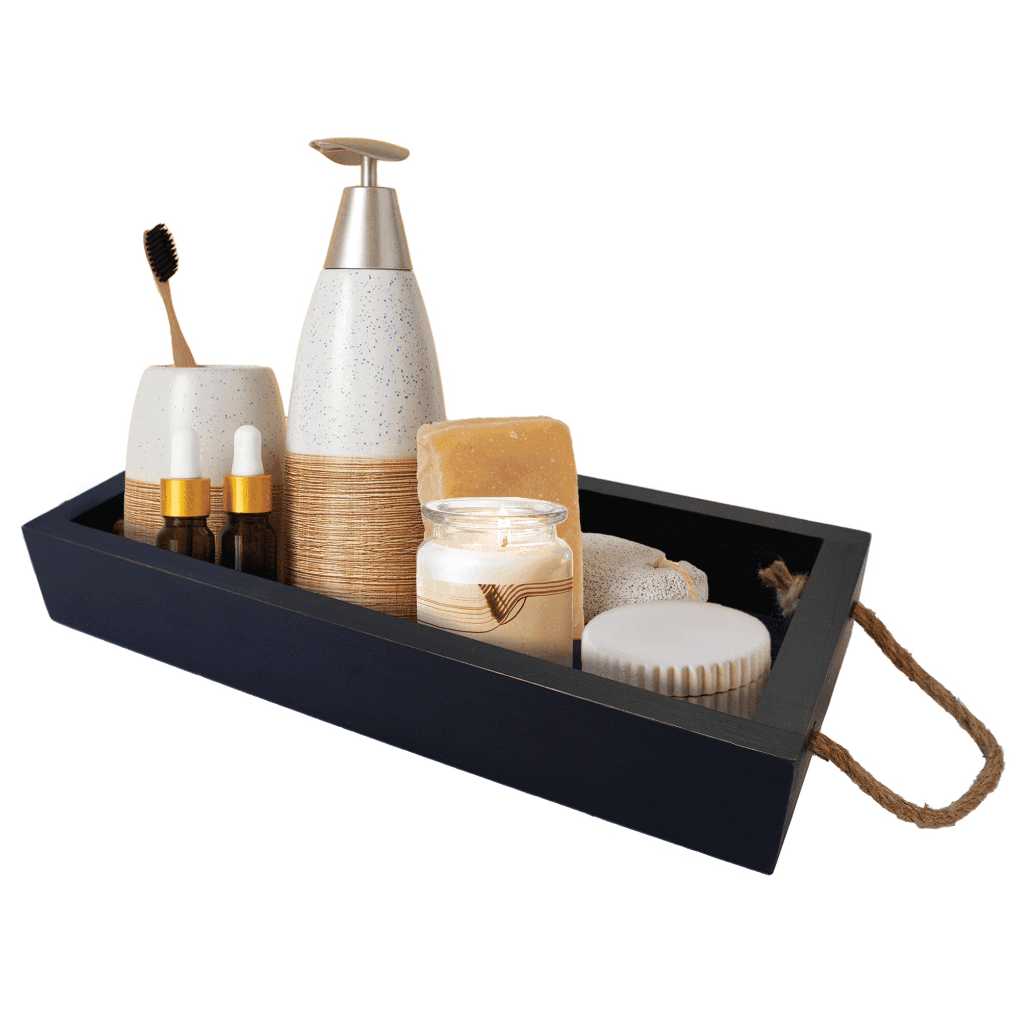 YELLOW LOTUS Fir Wood Bathroom Tray Organizer, Matte Black - Walmart.com