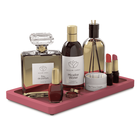 Yellow Lotus Small Pink Bamboo Perfume Tray, 9" Wooden Vanity Tray for Dresser, Bathroom Counter, Jewelry, Makeup Organizer, Gift for Her