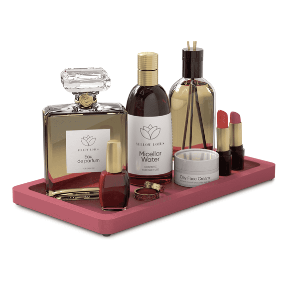 Yellow Lotus Small Pink Bamboo Perfume Tray, 9" Wooden Vanity Tray for Dresser, Bathroom Counter, Jewelry, Makeup Organizer, Gift for Her