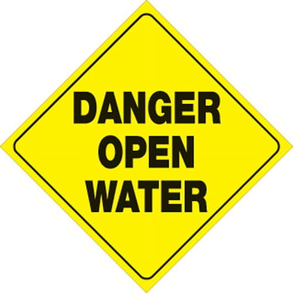 Yellow Plastic Reflective Sign 12 Inch - Danger Open Water