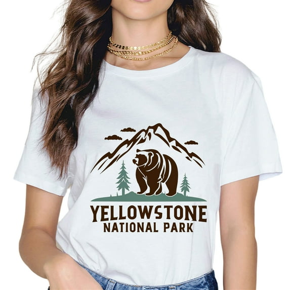 YELLOWSTONE NATIONAL PARK Big Brown Bear Print white T-Shirt.