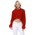thumbnail image 1 of YEMAK Women Bat Wing Sleeve Crop Waffle Knit Summer Hoodie Top KC007 Red-M/L-BD, 1 of 5