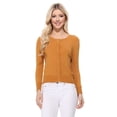 thumbnail image 1 of YEMAK Women's 3/4 Sleeve Crewneck Casual Stretchy Button Down Cardigan Sweater MK3554-BRZ-L, 1 of 7