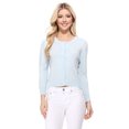 thumbnail image 1 of YEMAK Women's 3/4 Sleeve Crewneck Casual Stretchy Button Down Cardigan Sweater MK3554-LBL-L, 1 of 7