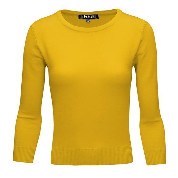 YEMAK Women's 3/4 Sleeve Crewneck Lightweight Basic Casual knit Pullover Sweater MK3636-HON-L