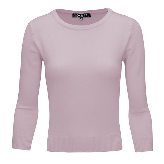 YEMAK Women's 3/4 Sleeve Crewneck Lightweight Basic Casual knit Pullover Sweater MK3636-ORC-XL