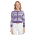 thumbnail image 1 of YEMAK Women's 3/4 Sleeve Crewneck Stripe Regular Fit Button-Down Sweater Cardigan-BLUEBERRY/LILAC-L, 1 of 4
