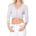 thumbnail image 1 of YEMAK Women's 3/4 Sleeve V-Neck Polka Dot Cropped Bolero Sweater Cardigan MK8213-GREY/WHITE-L, 1 of 7