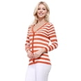 thumbnail image 1 of YEMAK Women's 3/4 Sleeve V-Neck Stripe Regular Fit Button-Down Sweater Cardigan-D.ORANGE-M, 1 of 5
