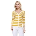 thumbnail image 1 of YEMAK Women's 3/4 Sleeve V-Neck Stripe Regular Fit Button-Down Sweater Cardigan-HONEY-L, 1 of 8