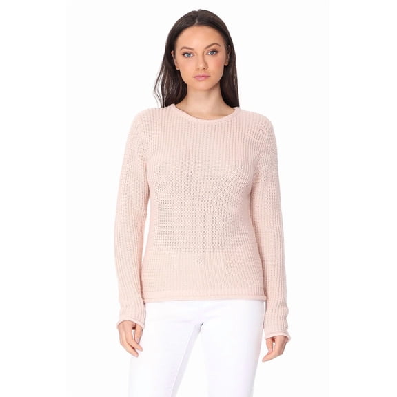 YEMAK Women's Casual Classic Crewneck Waffle Knit Long Sleeve Thin Pullover Sweater MK8176-BLUSH-M