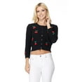 thumbnail image 1 of YEMAK Women's Cherry Pompom 3/4 Sleeve Cropped Honeycomb Knit Cardigan Sweater MK3515-BLACK/RED-S, 1 of 5