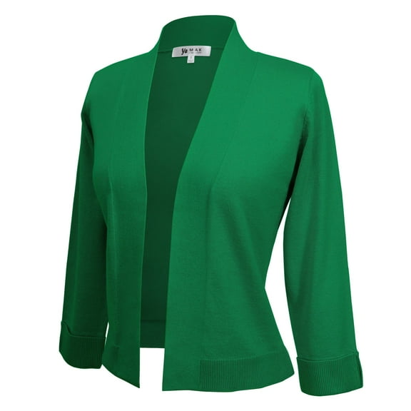 YEMAK Women's Classic 3/4 Sleeve Open Front Cropped Bolero Cardigan MK3558 (S-XL)-KGR-S
