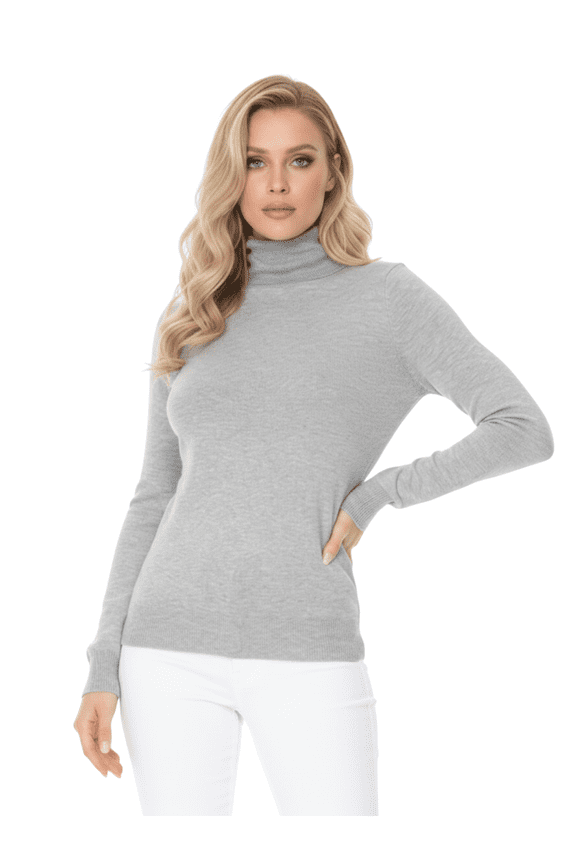 Women's Classic Fitted Long Sleeve Turtleneck Pullover Sweater MK3349-H.GREY-M