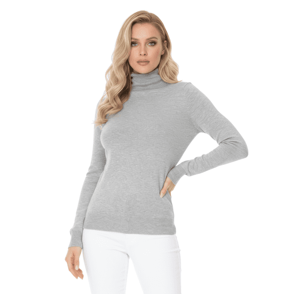YEMAK Women's Classic Fitted Long Sleeve Turtleneck Pullover Sweater MK3349-H.GREY-S