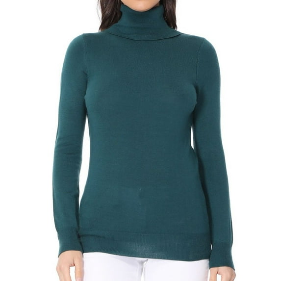 YEMAK Women's Classic Fitted Long Sleeve Turtleneck Pullover Sweater MK3349-PEACOCK-S