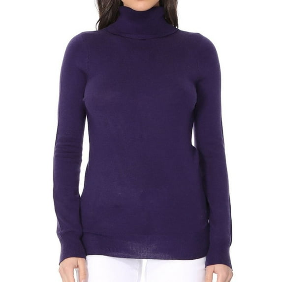 YEMAK Women's Classic Fitted Long Sleeve Turtleneck Pullover Sweater MK3349-PURPLE-S