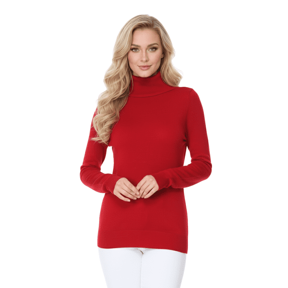 YEMAK Women's Classic Fitted Long Sleeve Turtleneck Pullover Sweater MK3349-RED-M