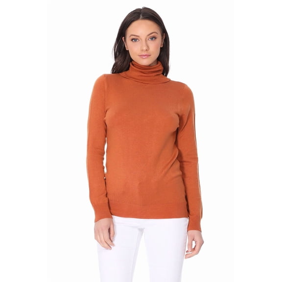 YEMAK Women's Classic Fitted Long Sleeve Turtleneck Pullover Sweater MK3349-RUST-S-BD