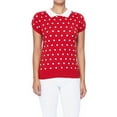 thumbnail image 1 of YEMAK Women's Classic Polka Dot Contrast Collar Short Sleeve Casual Pullover Sweater MK3673-RED/IVR-S, 1 of 8