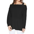 thumbnail image 1 of YEMAK Women's Cold Shoulder Long Sleeve Knit Tunic Top Pullover Sweater MK3631-BLK-S, 1 of 7