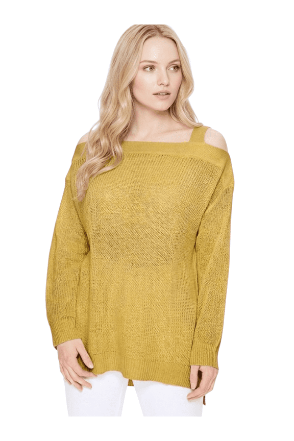 Women's Cold Shoulder Long Sleeve Knit Tunic Top Pullover Sweater MK3631-OLV-S