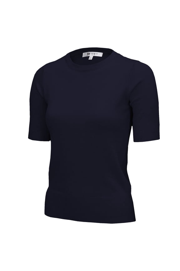 Women's Crewneck 1/2 Sleeve Basic Casual Knit Pullover Sweater MK3664-NAV-M