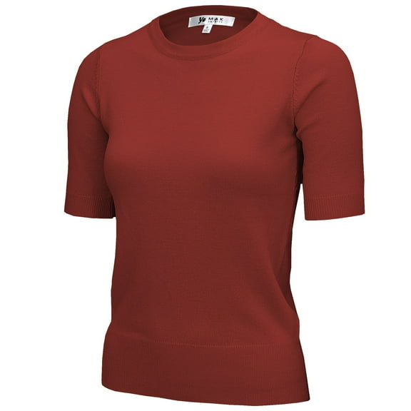 YEMAK Women's Crewneck 1/2 Sleeve Basic Casual Knit Pullover Sweater MK3664-RST-XL