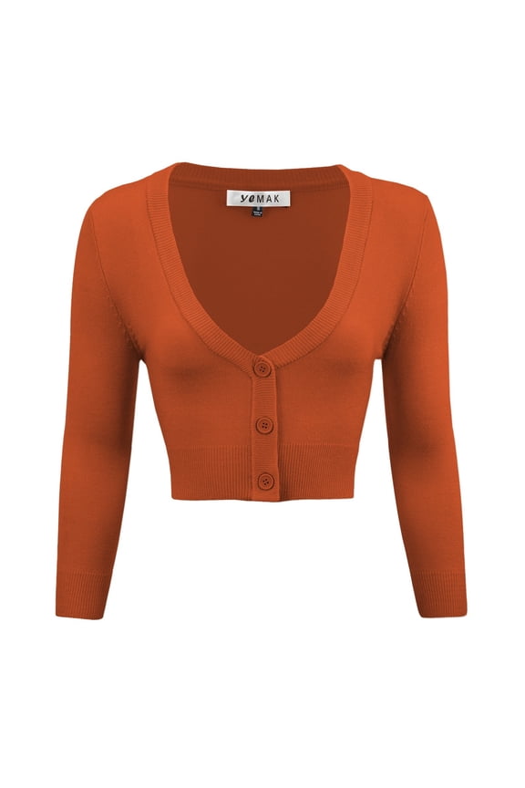 Women's Cropped Bolero 3/4 Sleeve Button Down Cardigan Sweater CO129-DOR-XL