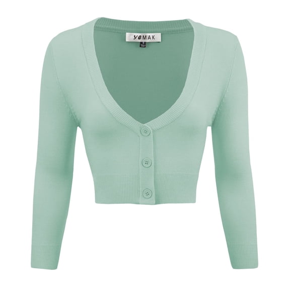 YEMAK Women's Cropped Bolero 3/4 Sleeve Button Down Cardigan Sweater CO129-JAD-XL