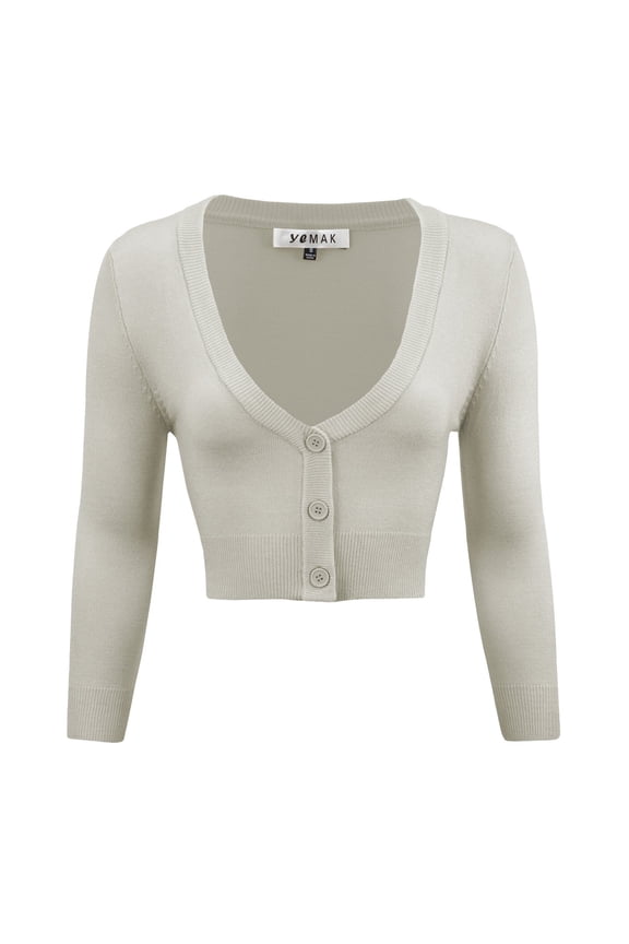 Women's Cropped Bolero 3/4 Sleeve Button Down Cardigan Sweater CO129-LGR-2X