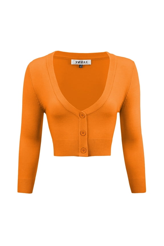 Women's Cropped Bolero 3/4 Sleeve Button Down Cardigan Sweater CO129-LOR-S