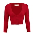 thumbnail image 1 of YEMAK Women's Cropped Bolero 3/4 Sleeve Button Down Cardigan Sweater CO129-RED-L, 1 of 11