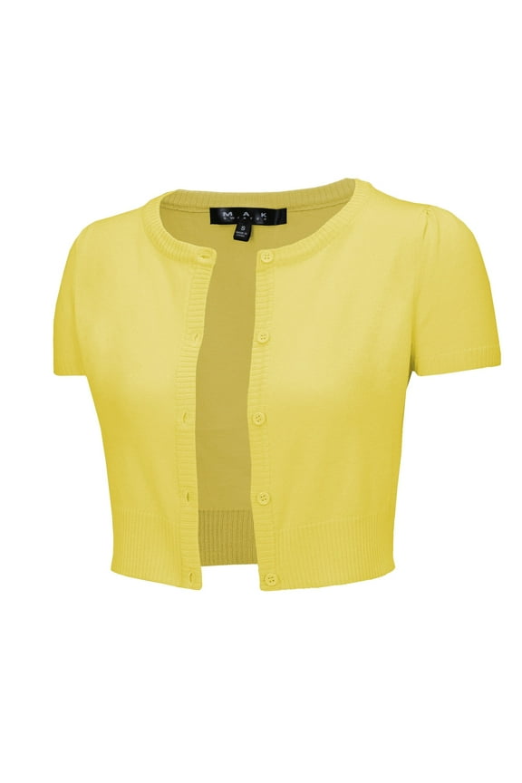 Women's Cropped Bolero Button Down Short Sleeve Cardigan Sweater CB0536-BYL-S