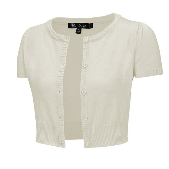 YEMAK Women's Cropped Bolero Button Down Short Sleeve Cardigan Sweater CB0536-OAT-M