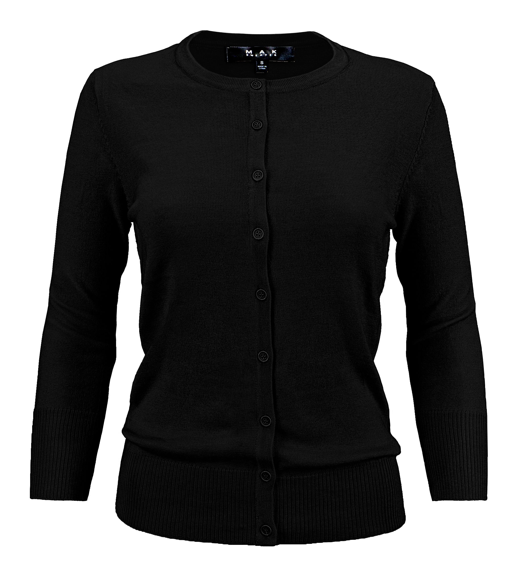 YEMAK Women's Knit Cardigan Sweater – 3/4 Sleeve Crewneck Basic Classic Casual Button Down Soft Lightweight Top