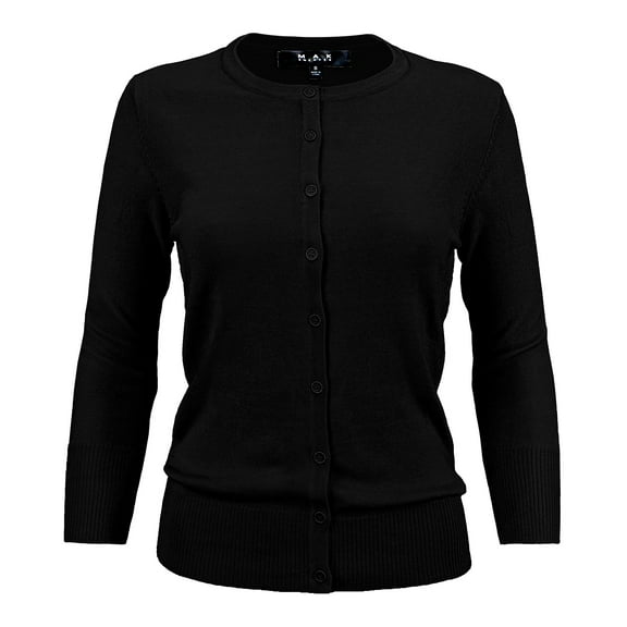 YEMAK Women's Knit Cardigan Sweater – 3/4 Sleeve Crewneck Basic Classic Casual Button Down Soft Lightweight Top