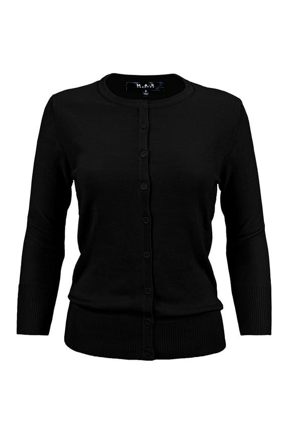 Women's Knit Cardigan Sweater – 3/4 Sleeve Crewneck Basic Classic Casual Button Down Soft Lightweight Top