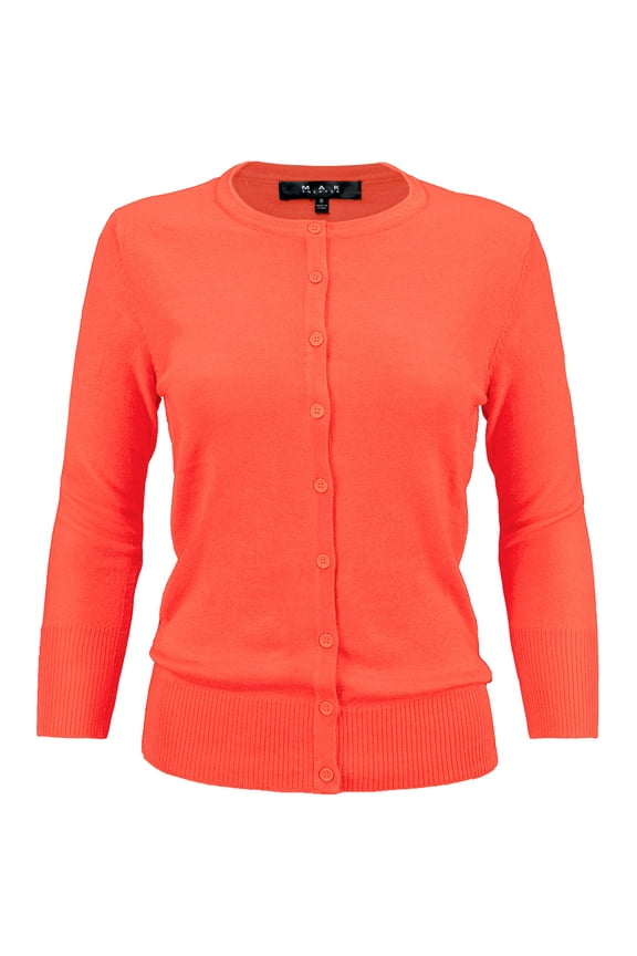 Women's Knit Cardigan Sweater – 3/4 Sleeve Crewneck Basic Classic Casual Button Down Soft Lightweight Top