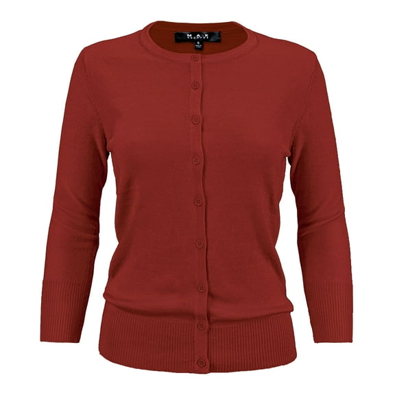 YEMAK Women's Knit Cardigan Sweater – 3/4 Sleeve Crewneck Basic Classic Casual Button Down Soft Lightweight Top