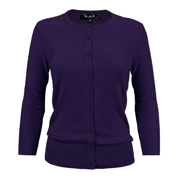 YEMAK Women's Knit Cardigan Sweater – 3/4 Sleeve Crewneck Basic Classic Casual Button Down Soft Lightweight Top